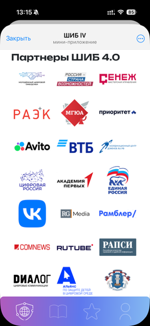 Грид партнёров форума внутри мини-приложения
